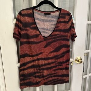 The Kooples Brown Black Tiger Graphic U-Neck T-Shirt 🐅 MEDIUM Top Tee